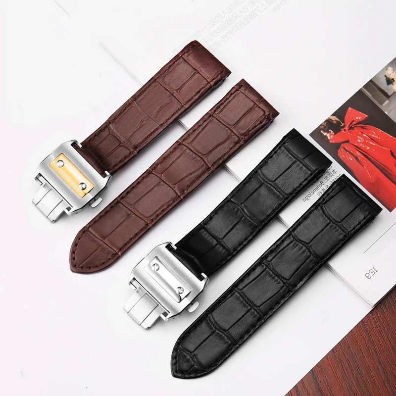 Cartier Watch Santos - Cowhide คุณภาพสูงนาฬิกาสําหรับ Cartier Santos 100 ของแท้หนังผู้ชายและผู้หญิง